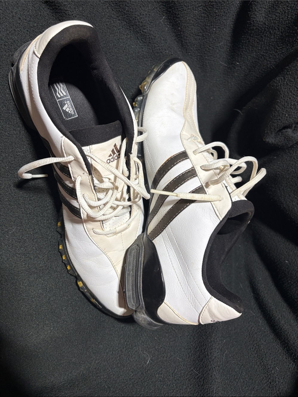 Asidas Men’s White and Black Athletic Golf Shoes.  Powerband Size 13